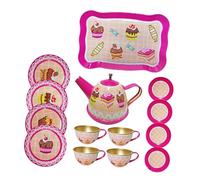 TTETTZ Set Da Tè Pomeridiano con Teiere, Tazze E Piatti in Metallo, Giocattoli Educativi per La Scuola, Set Da Tè Ideale Come Regalo di Compleanno, torta, Taglia unica bambino