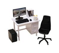 TTETTZ Set Mobili Miniatura Scena Ufficio per Bambole con Computer Portatile Tavolo E Sedia Artigianato Complesso per Un Aspetto Realistico Adatto per Gioco, Scrivania Bianca