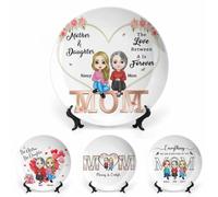 TTFEVVGX Piatti decorativi in ceramica personalizzati per donna mamma personalizzati L'amore tra madre e figlia è per sempre cartone animato Ritratto Regali decorativi Piatto decorativo personalizzato
