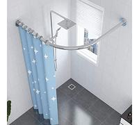 TTFFWW Bastone Tenda Doccia Angolare a Pressione a Forma di L,Asta per Tende da Doccia E Vasca da Bagno, Asta a Tensione Tenda Doccia per Vasca Vasche da Bagno Angolare Bastone-Silver-60-80×60-80cm