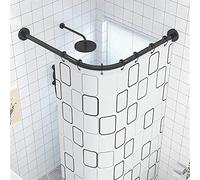 TTFFWW Regolabile Asta Tenda Doccia Angolare,Acciaio Inox Palo Telescopico Barra di Tensione,Bastone Tenda Doccia a Pressione Curvo,Senza Forare,per Bagno,Vasca da Bagno,Silver,70-95 * 70-95cm