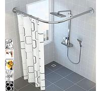 TTFFWW Regolabile Asta Tenda Doccia Angolare,Acciaio Inox Palo Telescopico Barra di Tensione,Bastone Tenda Doccia a Pressione Curvo,Senza Forare,per Bagno,Vasca da Bagno,Silver,70-95 * 70-95cm