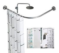 TTFFWW Regolabile Asta Tenda Doccia Angolare,Acciaio Inox Palo Telescopico Barra di Tensione,Bastone Tenda Doccia a Pressione Curvo,Senza Forare,per Bagno,Vasca da Bagno,Silver,70-95 * 70-95cm