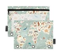 Ttgoth Astuccio per matite per raccoglitori a 3 anelli, con mappe di animali, astuccio con cerniera trasparente, astuccio per matite per raccoglitori e cosmetici, confezione da 2, A, 15.5X24.5cm,