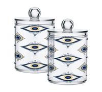 Ttgoth Blue and Back Evil Eye Qtip Holder Dispenser acrilico Barattoli da bagno 2 PCS Apothecary Jar Makeup Organizer per batuffoli di cotone, boccioli, tamponi, palline