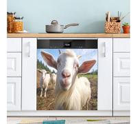 Ttgoth Copertura magnetica decorativa per lavastoviglie con capra bianca e simpatica, per pannello di copertura per porta d'ingresso, adesivo per elettrodomestici da cucina, 58 x 66 cm