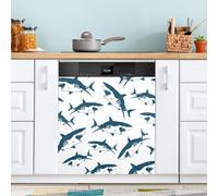 Ttgoth Copertura magnetica decorativa per lavastoviglie con squali, per lavapiatti e porta d'ingresso, adesivo per elettrodomestici da cucina, 58 x 66 cm