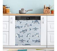 Ttgoth Copertura magnetica decorativa per lavastoviglie, motivo: squali in stile cartone animato, per la decorazione di elettrodomestici da cucina, 58 x 66 cm