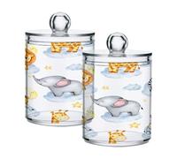 Ttgoth Dispenser Qtip a forma di animali ad acquerello, in acrilico, per bagno, 2 barattoli da farmacia, organizer per cosmetici, per tamponi di cotone, boccioli, tamponi, palline