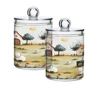 Ttgoth Dispenser Qtip a forma di animali della fattoria, in acrilico, per bagno, 2 barattoli da farmacia, organizer per cosmetici, per dischetti di cotone, boccioli, tamponi, palline
