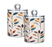 Ttgoth Dispenser Qtip con foglie di acquerello, barattoli da bagno in acrilico, 2 barattoli, organizer per cosmetici, per tamponi di cotone, boccioli, tamponi, palline