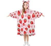 Ttgoth Felpa con cappuccio indossabile con fragola rossa per bambini coperta con cappuccio oversize calda e accogliente felpa con tasche, A, L