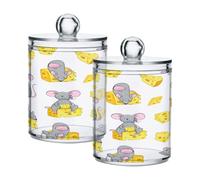 Ttgoth Gray Mouse Qtip Holder Dispenser Acrilico Barattoli Bagno 2 PZ Apothecary Jar Makeup Organizer per batuffoli di cotone, Bud, tampone, palla