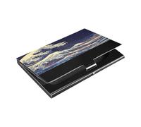 Ttgoth Great Wave, porta biglietti da visita per uomini e donne, in pelle PU e acciaio inox, con tasca porta carte di credito, custodia per documenti d'identità, per viaggi e lavoro, A, 9.3x5.8x1 cm,