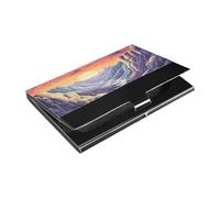 Ttgoth Mountain Sun, porta biglietti da visita per uomini e donne, in pelle PU e acciaio inox, con tasca porta carte di credito, per viaggi e lavoro, A, 9.3x5.8x1 cm, Moderno