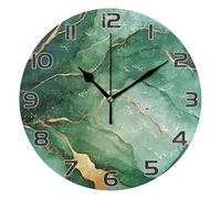 Ttgoth Orologio da parete in marmo verde e oro, silenzioso, senza ticchettio, moderno, decorativo, rotondo, a batteria, per casa, cucina, soggiorno, ufficio, 25 x 25 cm