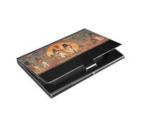 Ttgoth Porta carte di credito in pelle sintetica e acciaio inossidabile con design di faraoni egiziani per uomini e donne, custodia per carte d'identità da viaggio e lavoro, 9,3 x 5,8 x 1 cm, a,