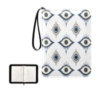 Ttgoth Raccoglitore per carte collezionabili con 4 tasche per 400 carte blu e retro Evil Eye, con cerniera, con 50 maniche rimovibili, in pelle PU, album da collezione per sport e carte da gioco