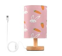 Ttgoth Simpatica lampada da comodino a forma di coniglietto per camera da letto, piccola lampada da comodino a LED con porte USB e paralume in tessuto per soggiorno, dormitorio, casa, ufficio