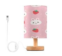 Ttgoth Simpatica lampada da comodino a forma di coniglietto per camera da letto, piccola lampada da comodino a LED con porte USB e paralume in tessuto per soggiorno, dormitorio, casa, ufficio