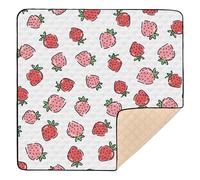 Ttgoth Tappetino da gioco per bambini con fragole rosse e bianche, 127 x 127 cm, morbido, pieghevole, impermeabile, antiscivolo, tappetino da gioco per bambini