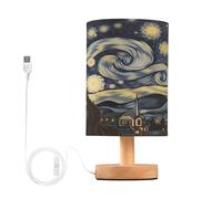 Ttgoth Van Gogh - Lampada da comodino con luce stellata per camera da letto, USB, piccola, lampada da tavolo a LED con paralume in tessuto, per soggiorno, dormitorio, casa, ufficio
