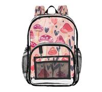 Ttgoth Zaino trasparente a forma di cuore con funghi, resistente, approvato dallo stadio, con tasche multiple per scuola, sicurezza, lavoro e lavoro