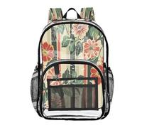 Ttgoth Zaino trasparente a righe con motivo floreale, resistente, approvato dallo stadio, con tasche multiple per scuola, sicurezza, lavoro e viaggi