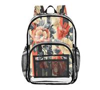 Ttgoth Zaino trasparente a righe peonia, resistente, approvato dallo stadio, con tasche multiple per scuola, sicurezza, lavoro e lavoro