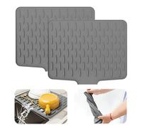 TTIAYAO 2 tappetini scolapiatti in silicone, 40 x 32,5 cm, con protezione contro le perdite, antiscivolo, pieghevoli, in silicone per lavello della cucina (grigio scuro)