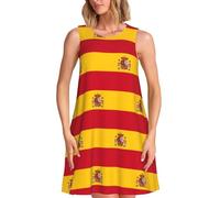 TTIGLHOH Abito estivo da donna con bandiera spagnola, linea A, senza maniche, lunghezza al ginocchio, con tasche, Nero , XL
