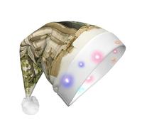 TTIGLHOH Antico edificio con ramo d'ulivo romano e cappello di Babbo Natale greco per costume di Natale copricapo cappello con luce LED per adulti, cappello di Babbo Natale per feste