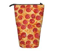 TTIGLHOH Astuccio telescopico per matite 3D con pizza, peperoni, per ragazze e ragazzi, grande capacità per la scuola, Nero , Taglia unica, Organizer per borse