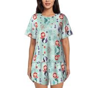 TTIGLHOH Bellissimo pigiama da donna a forma di sirena, set da 2 pezzi, top a maniche corte e pantaloncini, biancheria da notte morbida, Nero , M