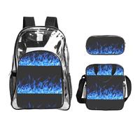 TTIGLHOH Blue Flame - Set di 3 borse trasparenti per bambini, con borsa termica per il pranzo inclusa