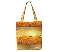 TTIGLHOH Borsa per la spesa in tela riutilizzabile con campo di grano, borsa media con chiusura a scatto, uso quotidiano, lavoro, shopping