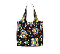 TTIGLHOH Borsa per la spesa pieghevole e leggera con stampa a forma di cuore per la consapevolezza dell'autismo, borsa per la spesa da 25 l, per la spesa, viaggi, pendolarismo