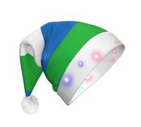 TTIGLHOH Cappello di Babbo Natale con bandiera della Sierra Leone, cappello di Babbo Natale per costume natalizio con luce a LED per adulti, cappello di Babbo Natale per feste