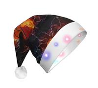 TTIGLHOH Cappello di Babbo Natale con fiamme e gocce d'acqua da basket per costume di Natale, cappello con luce a LED per adulti, cappello di Babbo Natale per feste