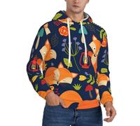 TTIGLHOH Carino Animale Volpe Fiore Felpe Invernali Con Cappuccio Per Gli Uomini Foderato In Pile Sherpa Pullover Tasca A Canguro, Nero , 4XL