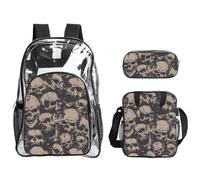 TTIGLHOH Cool Retro Skull Graphics stampato 3 pezzi trasparente borsa set per bambini, borsa trasparente con borsa termica pranzo inclusa
