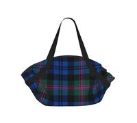 TTIGLHOH Coperta da spiaggia rotonda con stampa scozzese scozzese blu e verde, si ripiega in una borsa tote resistente agli strappi, tappetino da 94 cm, per campeggio e festival