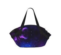 TTIGLHOH Coperta da spiaggia rotonda stampata con galassia blu, si ripiega nella borsa tote, resistente agli strappi, tappetino da 94 cm, per campeggio e festival