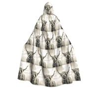 TTIGLHOH Divertente mantello con cappuccio grande con stampa di mucca delle Highland per adulti, per Halloween, lunghezza 140 cm, ideale per vestaglia da mago