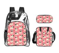 TTIGLHOH Divertente set di 3 borse trasparenti per bambini, con stampa di un cucciolo di carlino, con borsa termica per il pranzo inclusa