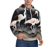 TTIGLHOH Due gru giapponesi che volano pittura tradizionale felpe invernali per uomo foderato in pile Sherpa pullover tasca a marsupio vestibilità comoda felpa invernale, Nero , L