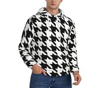 TTIGLHOH Felpe con cappuccio invernali nere pied de poule per gli uomini foderato in pile Sherpa Pullover tasca a marsupio Comfort Fit, felpa invernale, Nero , L