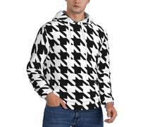 TTIGLHOH Felpe con cappuccio invernali nere pied de poule per gli uomini foderato in pile Sherpa Pullover tasca a marsupio Comfort Fit, felpa invernale, Nero , 3XL