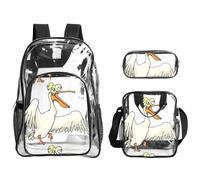 TTIGLHOH Funny - Set di 3 borse trasparenti per bambini, con stampa pellicana, borsa trasparente per il pranzo con borsa termica inclusa