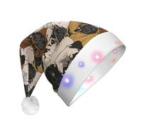 TTIGLHOH Imagen De Pug Cappello di Babbo Natale per costume di Natale copricapo Cap con luce LED per adulti, cappello di Babbo Natale per festa